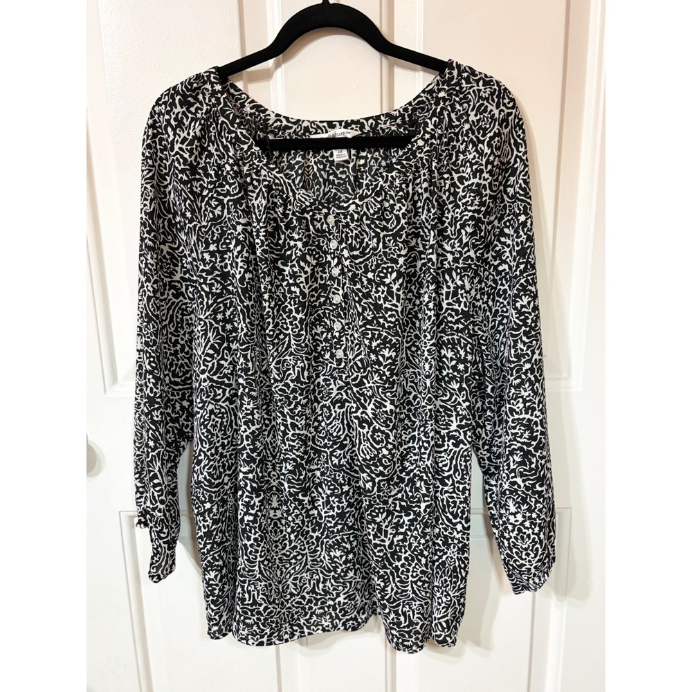 Croft & Barrow | Floral Henley Blouse 2X || Black White|